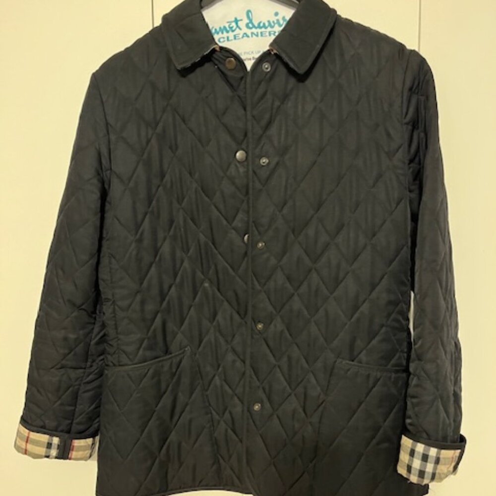 Burberry Quilted Jacket Black Logo Plaid Small